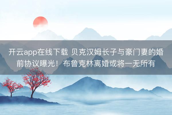 开云app在线下载 贝克汉姆长子与豪门妻的婚前协议曝光！布鲁克林离婚或将一无所有