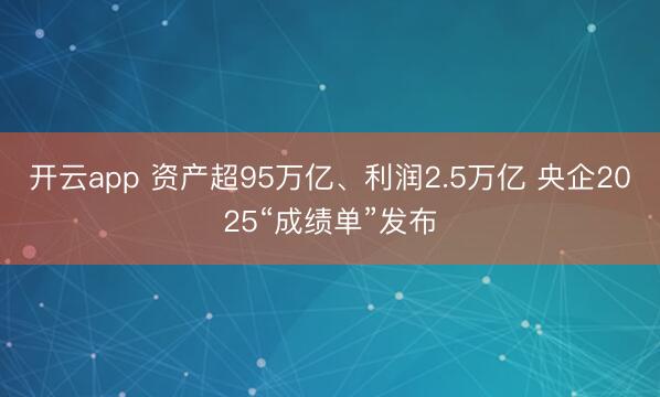 开云app 资产超95万亿、利润2.5万亿 央企2025“成绩单”发布