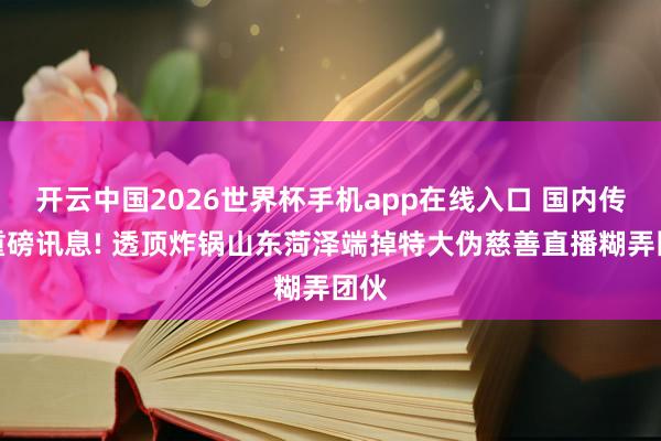 开云中国2026世界杯手机app在线入口 国内传来重磅讯息! 透顶炸锅山东菏泽端掉特大伪慈善直播糊弄团伙