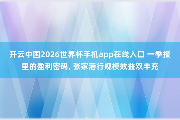 开云中国2026世界杯手机app在线入口 一季报里的盈利密码, 张家港行规模效益双丰充