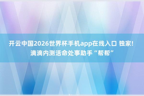 开云中国2026世界杯手机app在线入口 独家! 滴滴内测活命处事助手“帮帮”