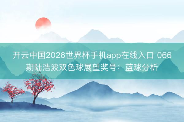 开云中国2026世界杯手机app在线入口 066期陆浩波双色球展望奖号:蓝球分析