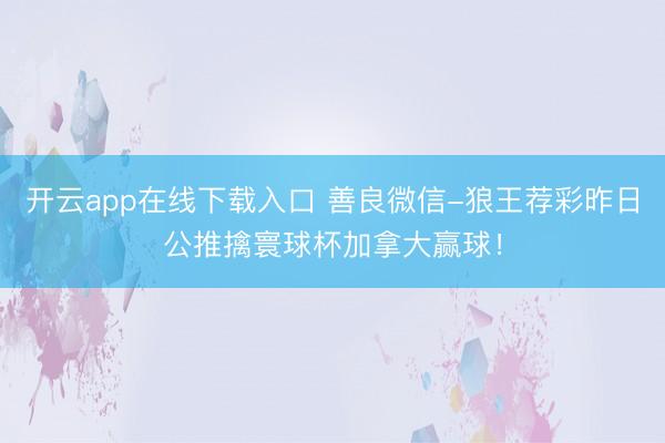 开云app在线下载入口 善良微信-狼王荐彩昨日公推擒寰球杯加拿大赢球！
